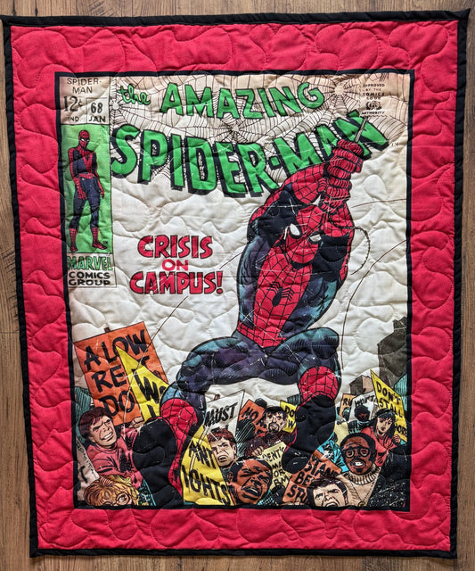 THE AMAZING SPIDER-MAN COMICBOOK COVER CRISIS ON CAMPUS Inspired QUILTED BLANKET