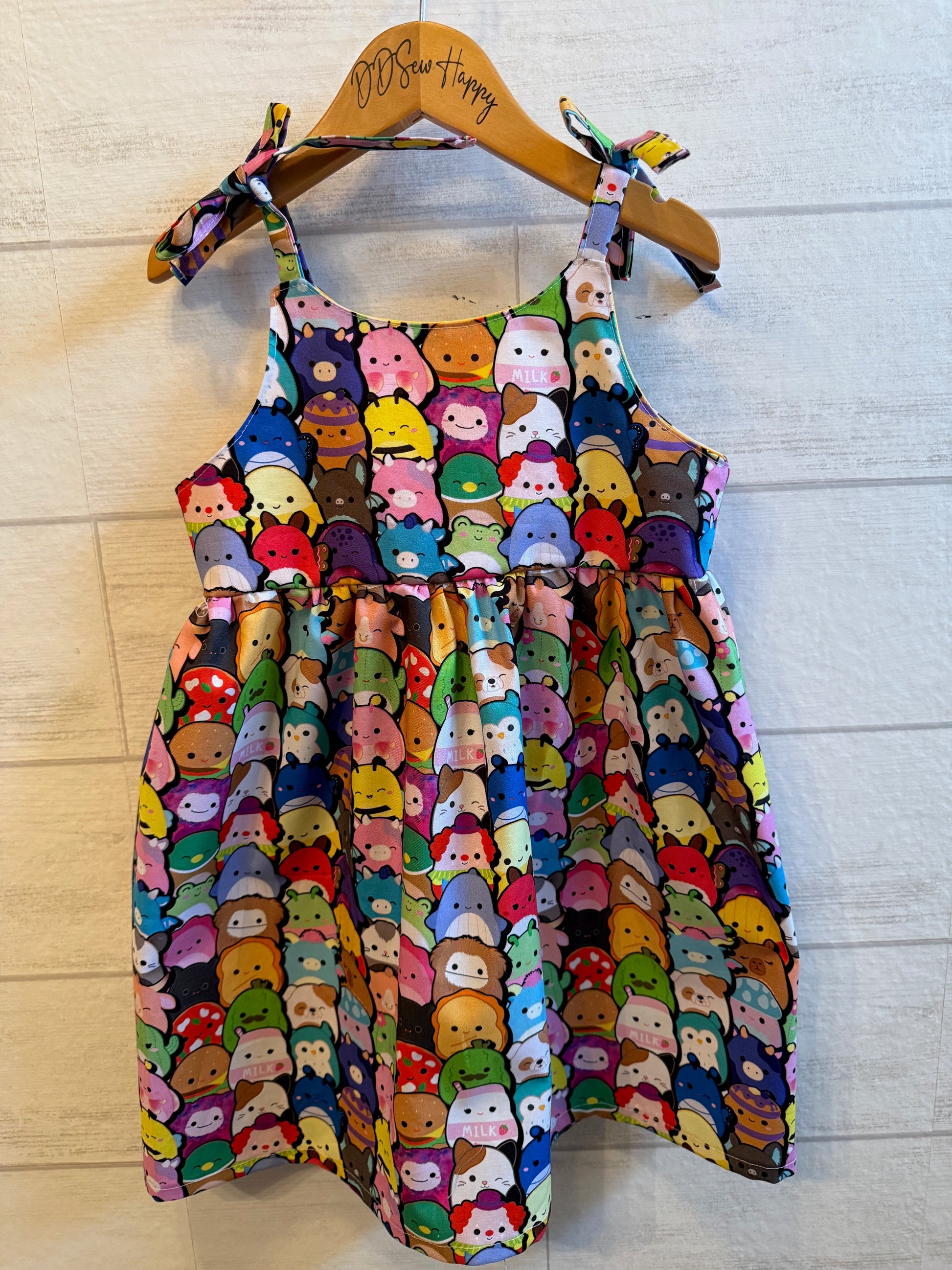 Girls, Infant and Toddlers Squishmallow Plush Toys Inspired Boho Style Sundress with Shoulder Ties