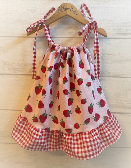 Girls Infant Toddler Boho STRAWBERRY Sundress Pillowcase Style with bottom ruffle