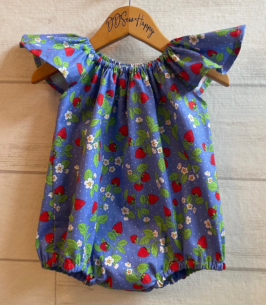 Infant & Toddler Girl's STRAWBERRY VINES BLUE Inspired Boho Style One Piece Romper