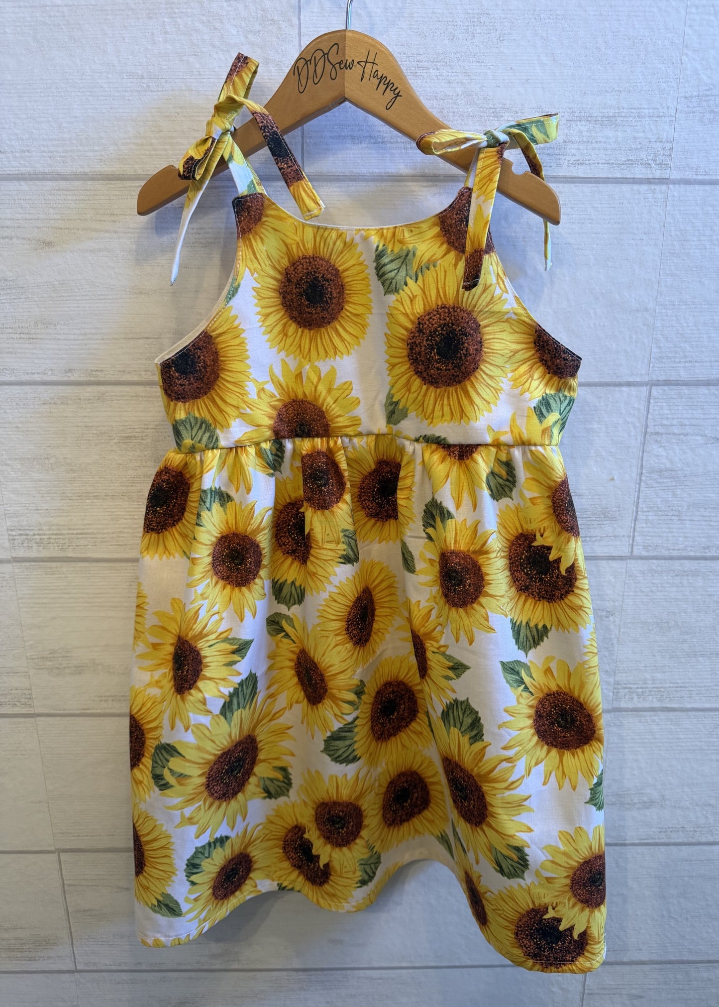 Girls, Infants and Toddlers LARGE SUNFLOWERS Boho Style Sundress with Shoulder Ties