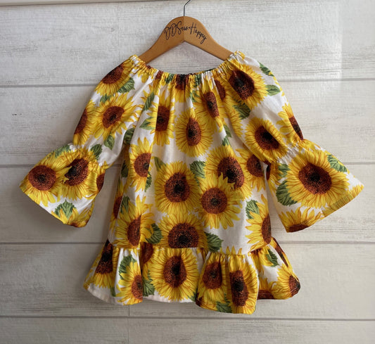 Girls Peasant Boho Style Sunflower Floral Dress with long sleeves