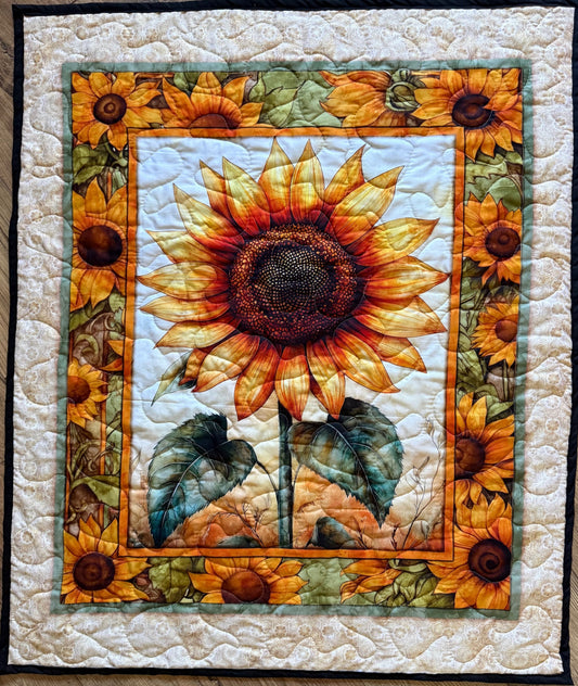 SUNFLOWER COLORFUL FLORAL QUILTED BLANKET 