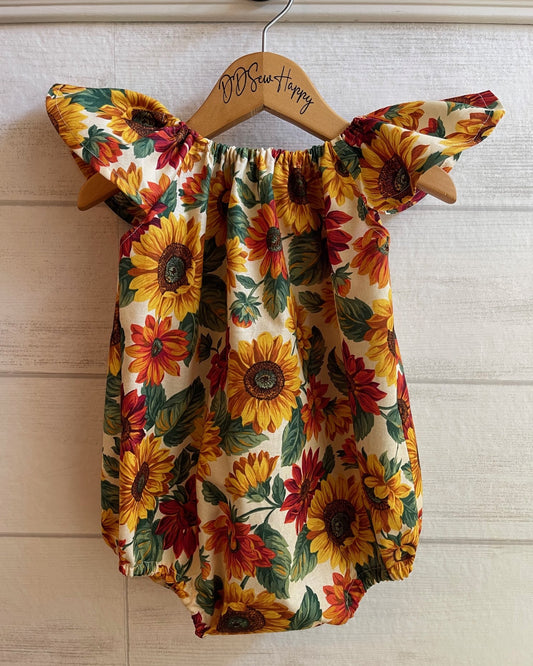 Infant & Toddler Girl's SUNFLOWER FLORAL Boho Style One Piece Romper