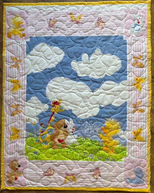 Springtime Baby Animals Butterflies and Dandelion fun Quilted Blanket