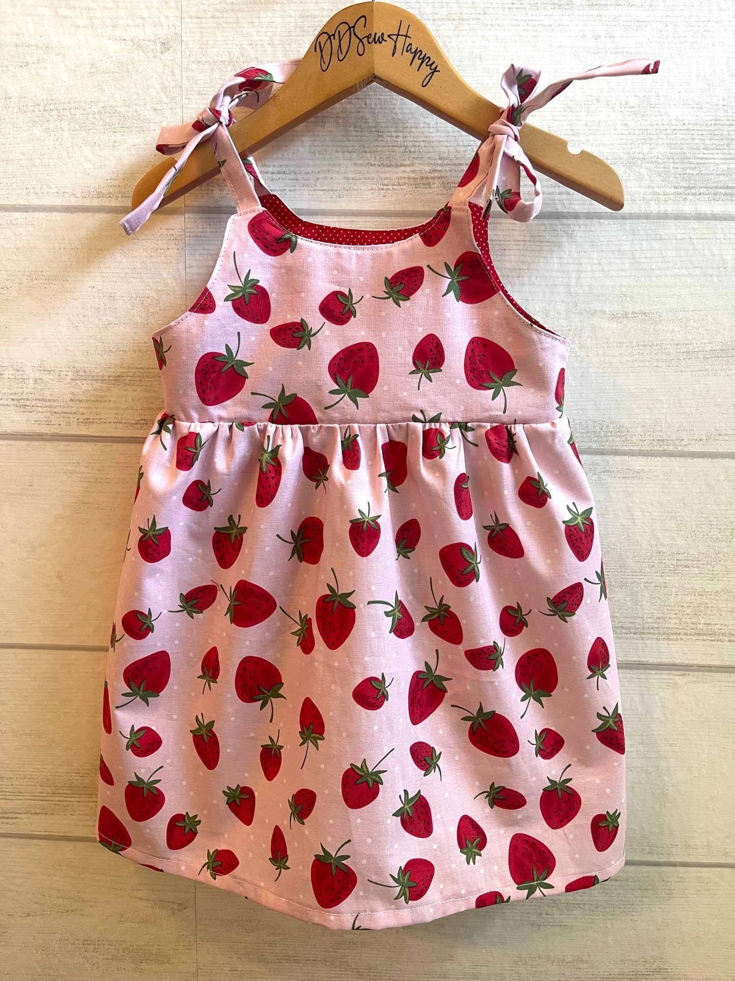 Girls and Toddlers STRAWBERRIES ON PINK Boho Style STRAWBERRY Sundress with Shoulder Ties