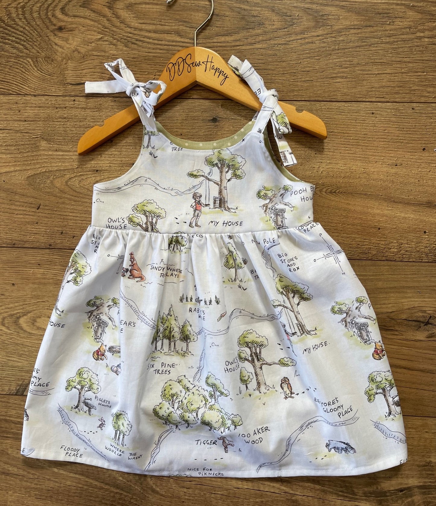 Girls, Infant and Toddlers VINTAGE WINNIE THE POOH CHARACTES 100 ACRE WOODS MAP Boho Style Sundress with Shoulder Ties