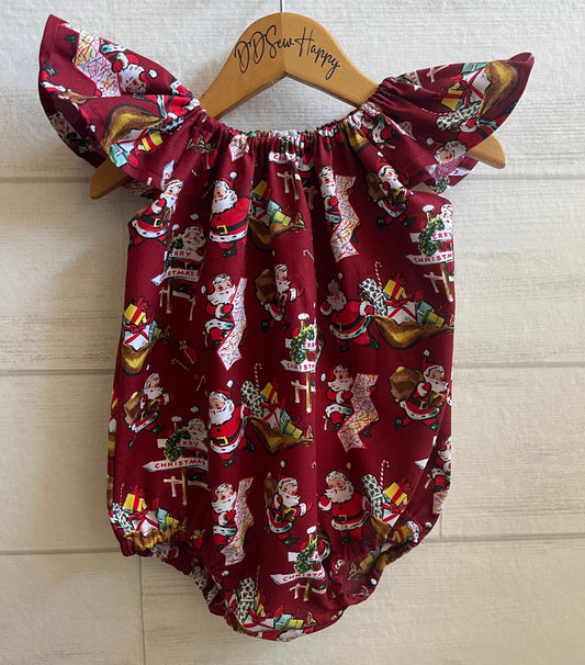 Infant & Toddler Girl's CHRISTMAS VINTAGE SANTA CLAUS Boho Style One Piece Romper