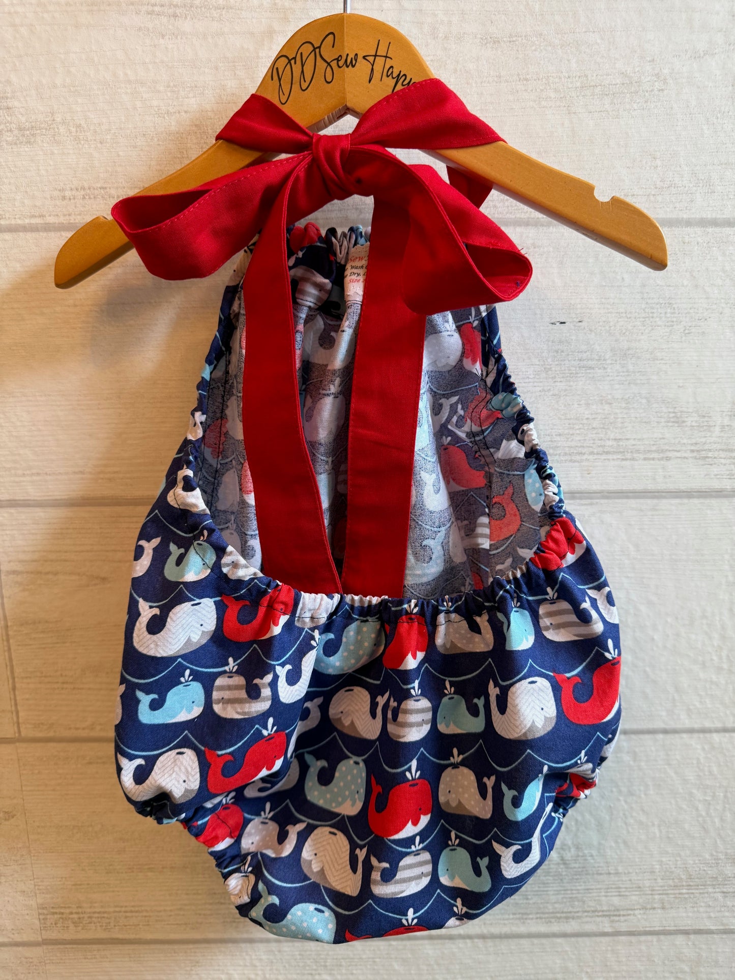 Infant & Toddler Girl's WHALES RED WHITE BLUE Sunsuit Halter Top Romper