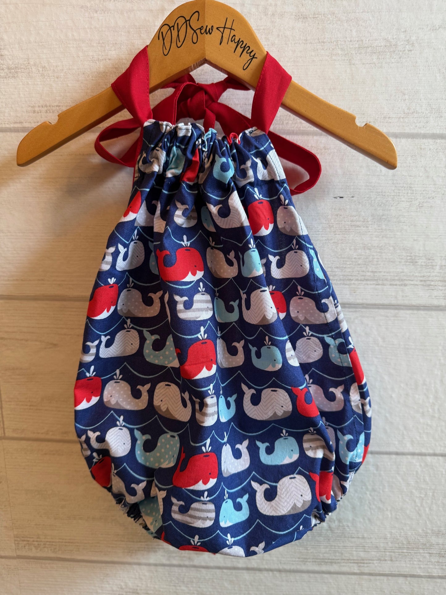 Infant & Toddler Girl's WHALES RED WHITE BLUE Sunsuit Halter Top Romper