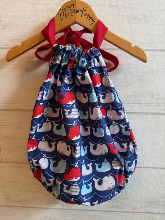 Infant & Toddler Girl's WHALES RED WHITE BLUE Sunsuit Halter Top Romper