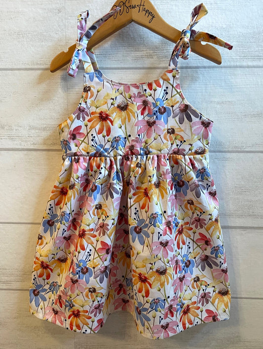 Girls and Toddlers WILDFLOWERS FLORAL Boho Style Sundress with Shoulder Ties