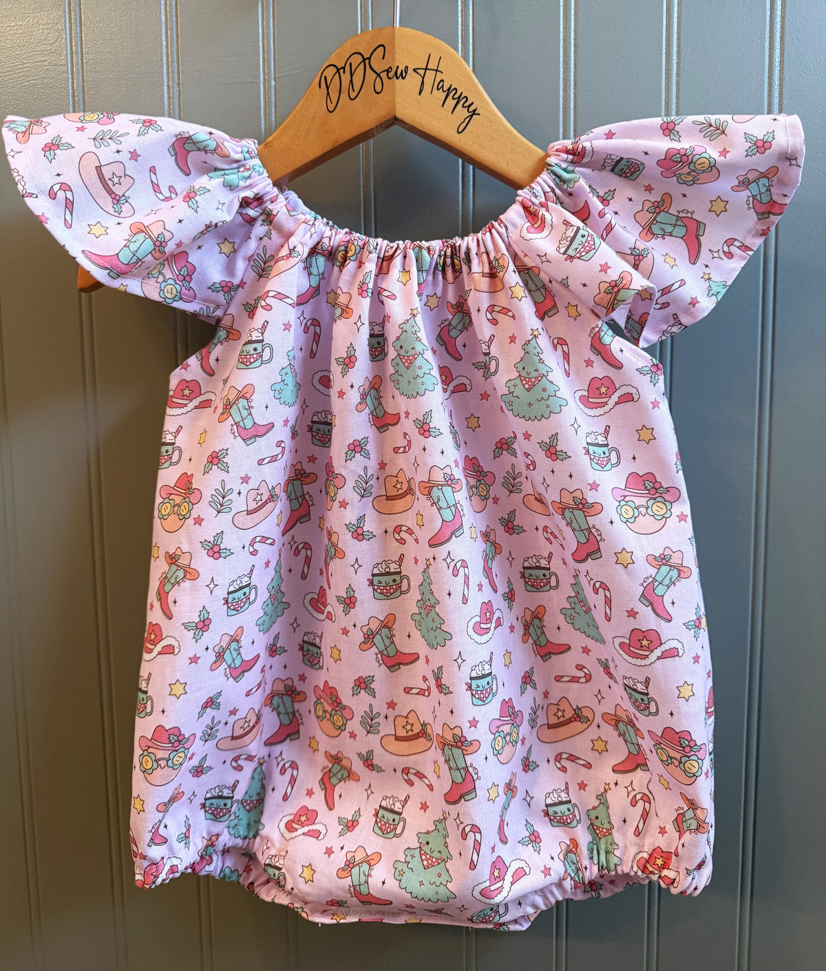 Infant & Toddler Girl's PINK COWGIRLS CHRISTMAS THEMED Bubble Romper