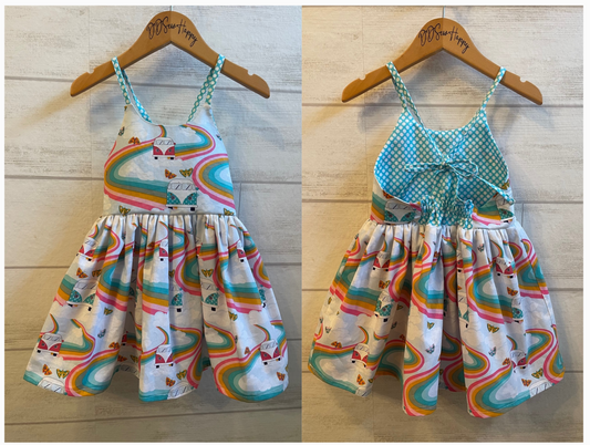 Girls Infant Toddler VW Rainbow Street Butterflies Boho Sundress Dress tie back style