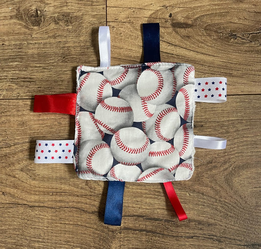 BASEBALL SPORTS Baby Sensory Crinkle Toy with Ribbons