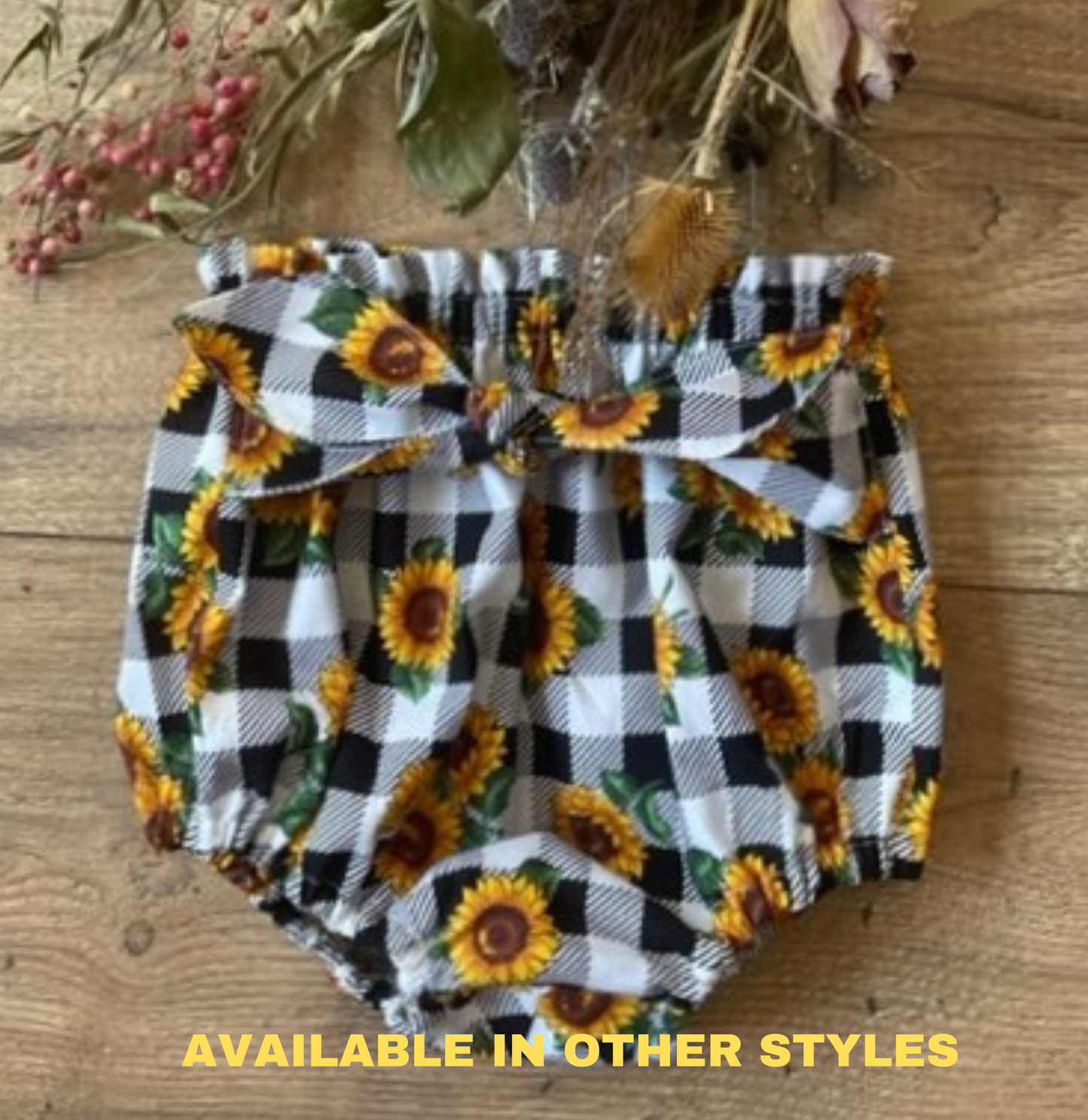 Baby Diaper Covers Girls Infant Toddler SUNFLOWER BUFFALO CHECK Boho Bloomers