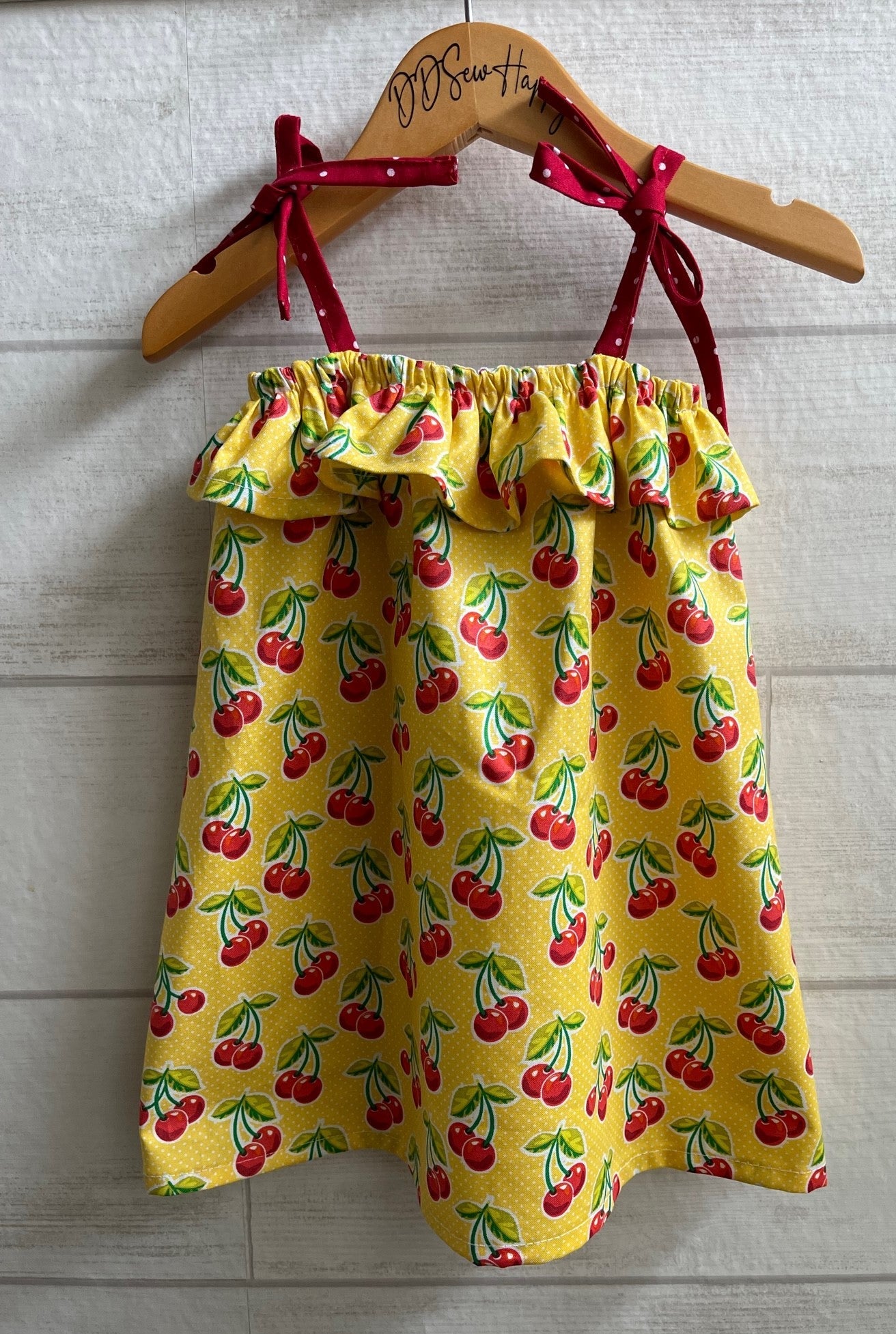Girls Infant Toddler Cherry Sundress Tie Straps Ruffle Top 