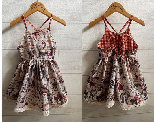 Girls Infant Toddler Cowgirl Boho Sundress Twirl Dress tie back style