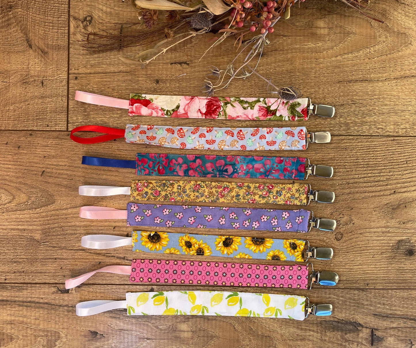Floral Flowers Fabric Pacifier Clips Teether Toy Leash