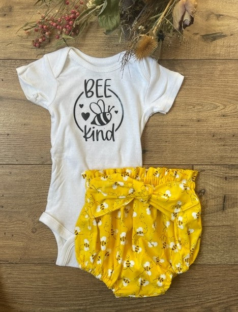 Girls BEES BEE KIND Boho Style Baby BEE KIND Onesie Bodysuit and BEES Bloomer Diaper Cover Set