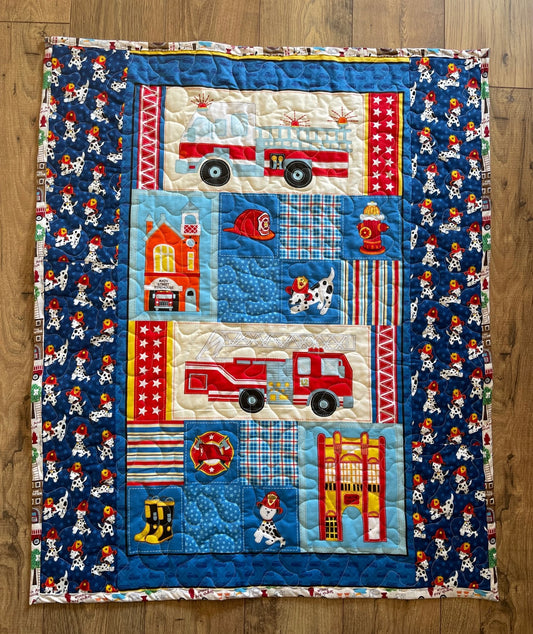 FIREMAN FIRE TRUCK FIREHOUSE SEARCH & RESCUE Quilted Blanket