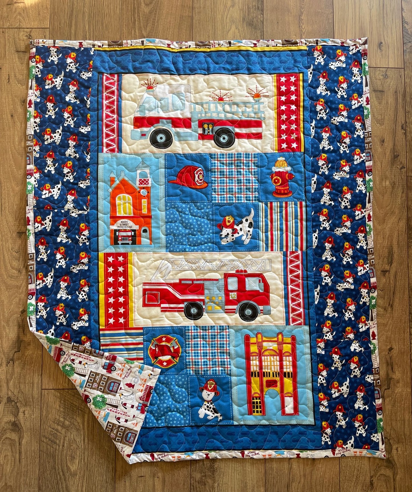 FIREMAN FIRE TRUCK FIREHOUSE SEARCH & RESCUE Quilted Blanket