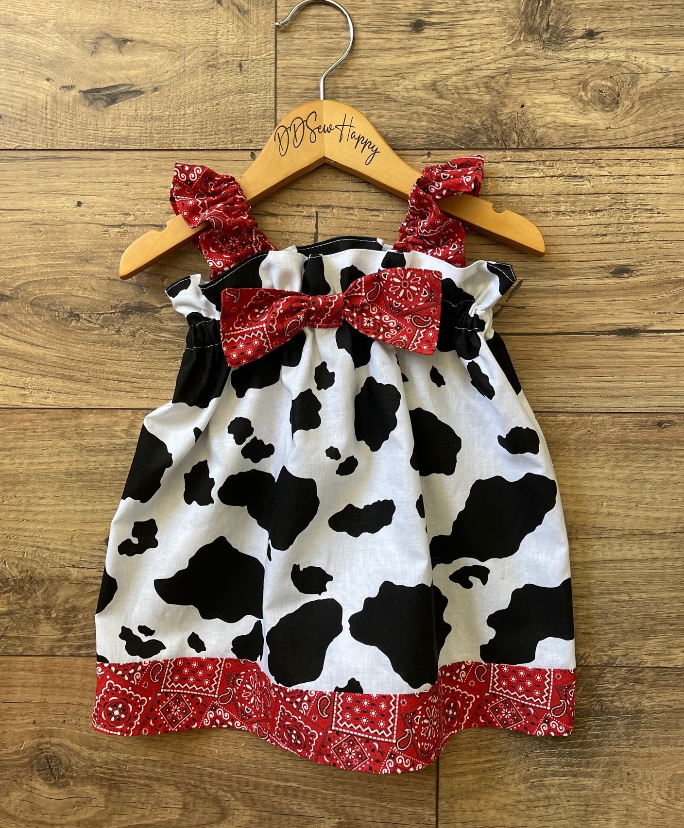 Girls Infant Toddler Ruffle Strap Sundress Style Cowhide & Red Bandana fabrics