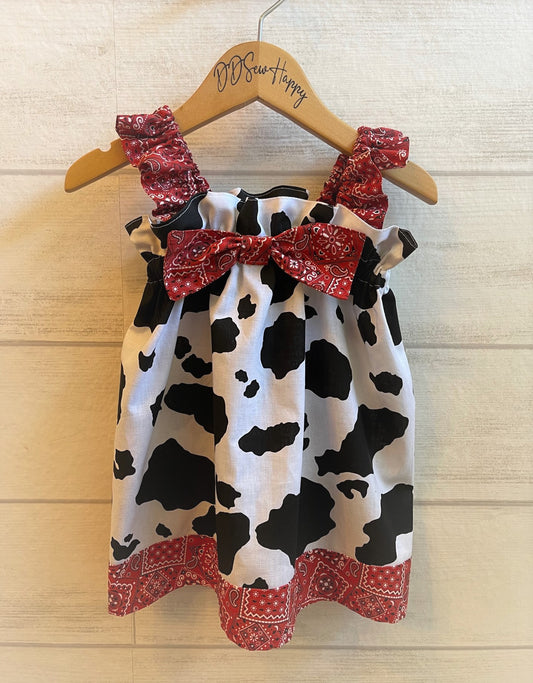 Girls Infant Toddler Ruffle Strap Sundress Style Cowhide & Red Bandana fabrics