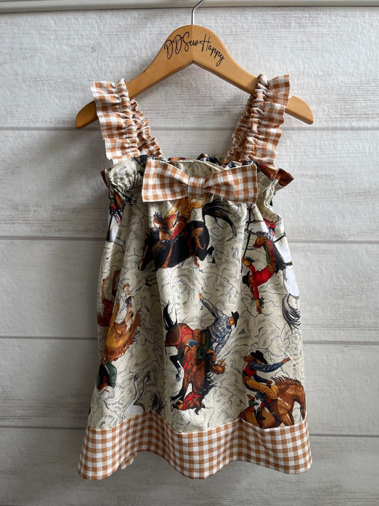 Girls Infant Toddler Boho Style COUNTRY RODEO Fabric Ruffle Strap Sundress Style