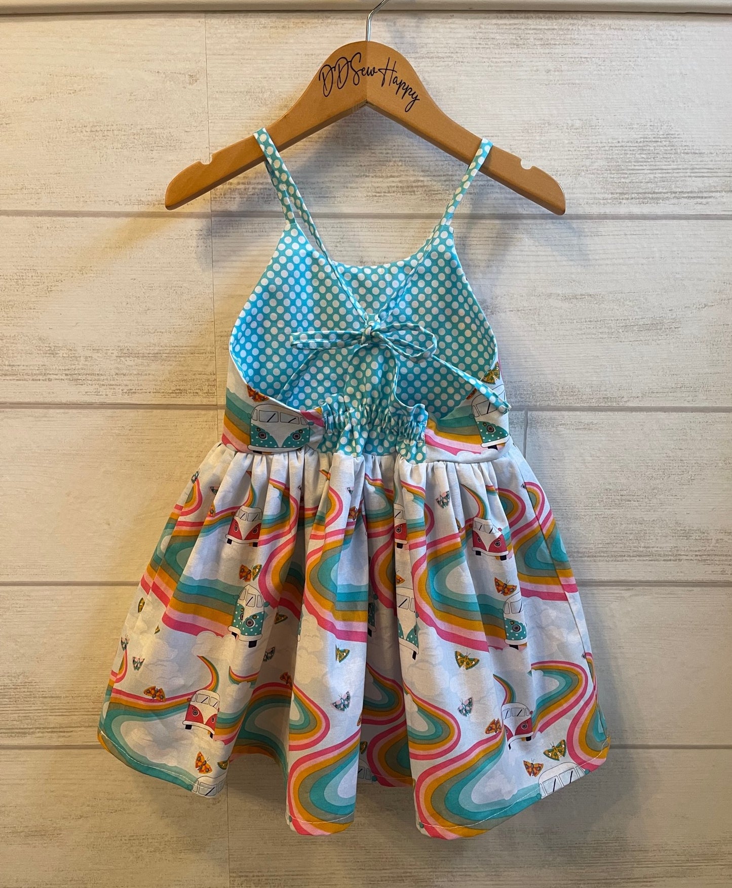 Girls Infant Toddler VW VAN Groovy Rainbow Street & Butterflies Boho Sundress Dress tie back style