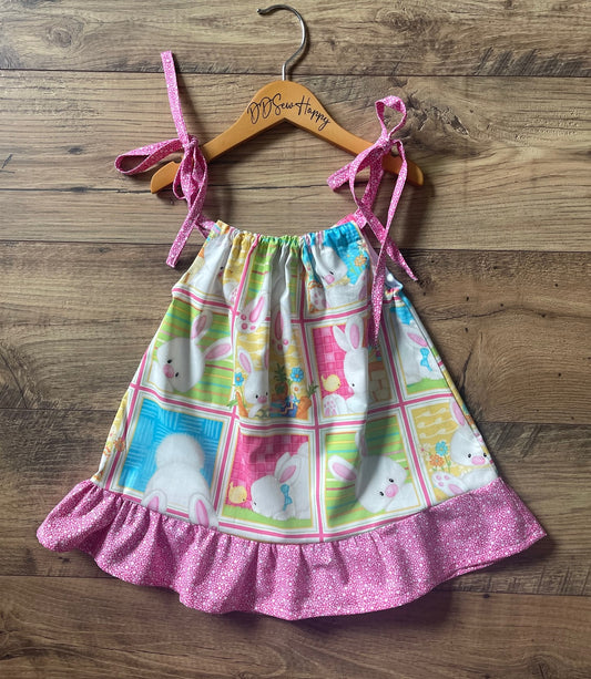 Girls Infant Toddler Boho FUNNY BUNNY Sundress Pillowcase Style with bottom ruffle