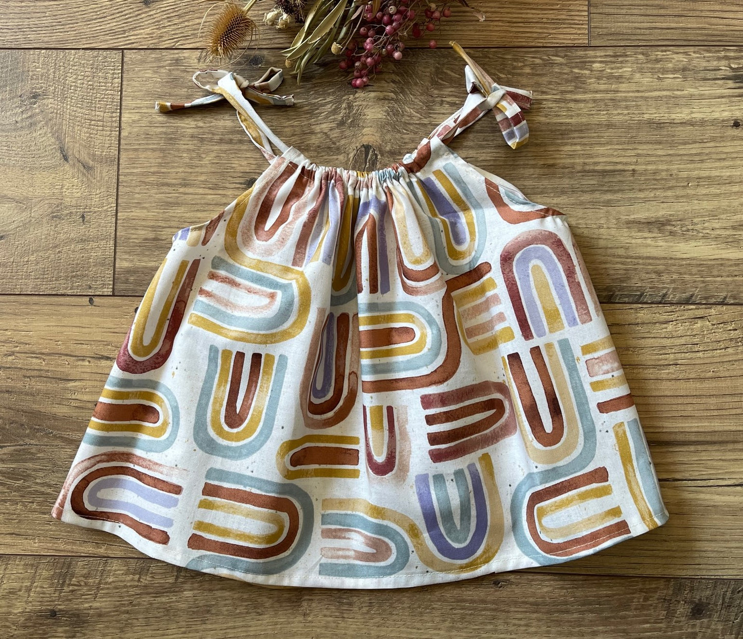 Boho Rainbow Girls Infant Toddler Boho Flowing Style Top with Drawstring Shoulder Ties