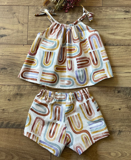 Girls Infant Toddler Rainbow Boho Clothing 2 piece outfit Drawstring top with shorts
