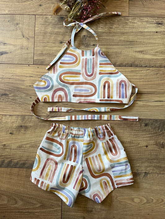 Girls Infant Toddler Rainbow Boho Clothing 2 piece outfit Halter top with shorts