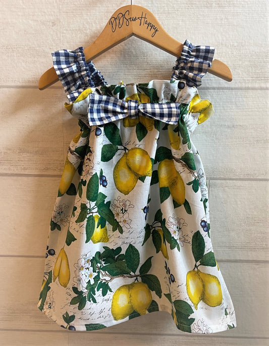 Girls Infant Toddler Boho Style LEMON GROVE & BLUE BERRIES Fabric Ruffle Strap Sundress Style