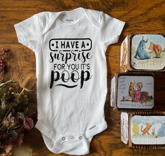I HAVE A SURPRISE FOR YOUR IT'S POOP Funny Boys & Girls Infant Baby Onesie Bodysuit Outfit, Baby Shower Gift