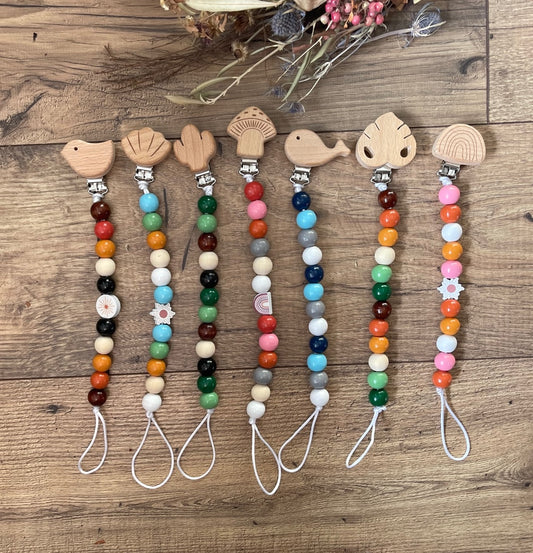 Wood Beaded Pacifier Clips Teether Toy Leash