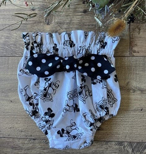 Infant Toddler Girls 2 Piece Mickey Mouse Steamboat Willie Inspired Boho Style Outfit Black Off the Shoulder Top & Bloomers Diaper Cover
