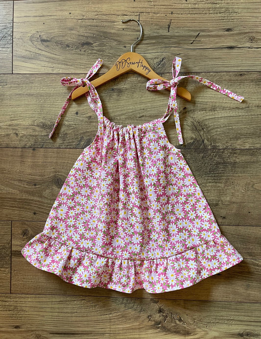 Girls Infant Toddler Boho DAISY PINK Sundress Pillowcase Style with bottom ruffle