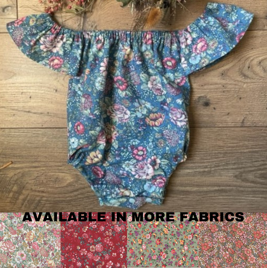 Infant & Toddler Girl's Country Floral Off the Shoulder Boho Style One Piece Romper