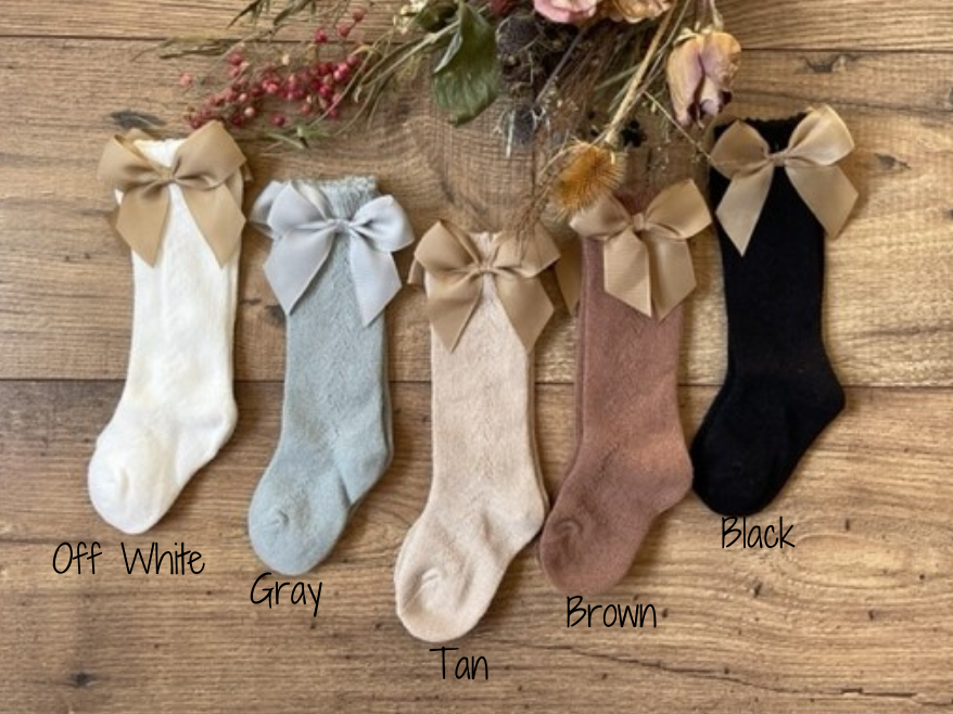 Baby Girls Infant Toddler Boho Style Knee High Socks with Bow Organic Cotton