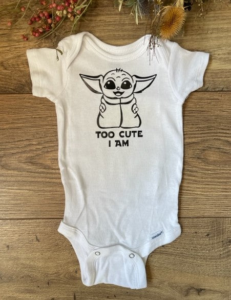 BABY YODA TOO CUTE I AM Boys & Girls Infant Baby Onesie Bodysuit Outfit, Baby Shower Gift