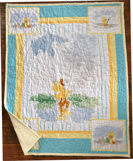 Raining Day Duck Puddle Fun Baby Child Quilted Blanket Baby Nursery Gender Neutral Bedding