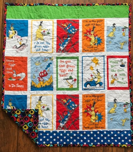 Dr. Seuss GREEN EGGS AND HAM Inspired Primary colors Quilted Blanket