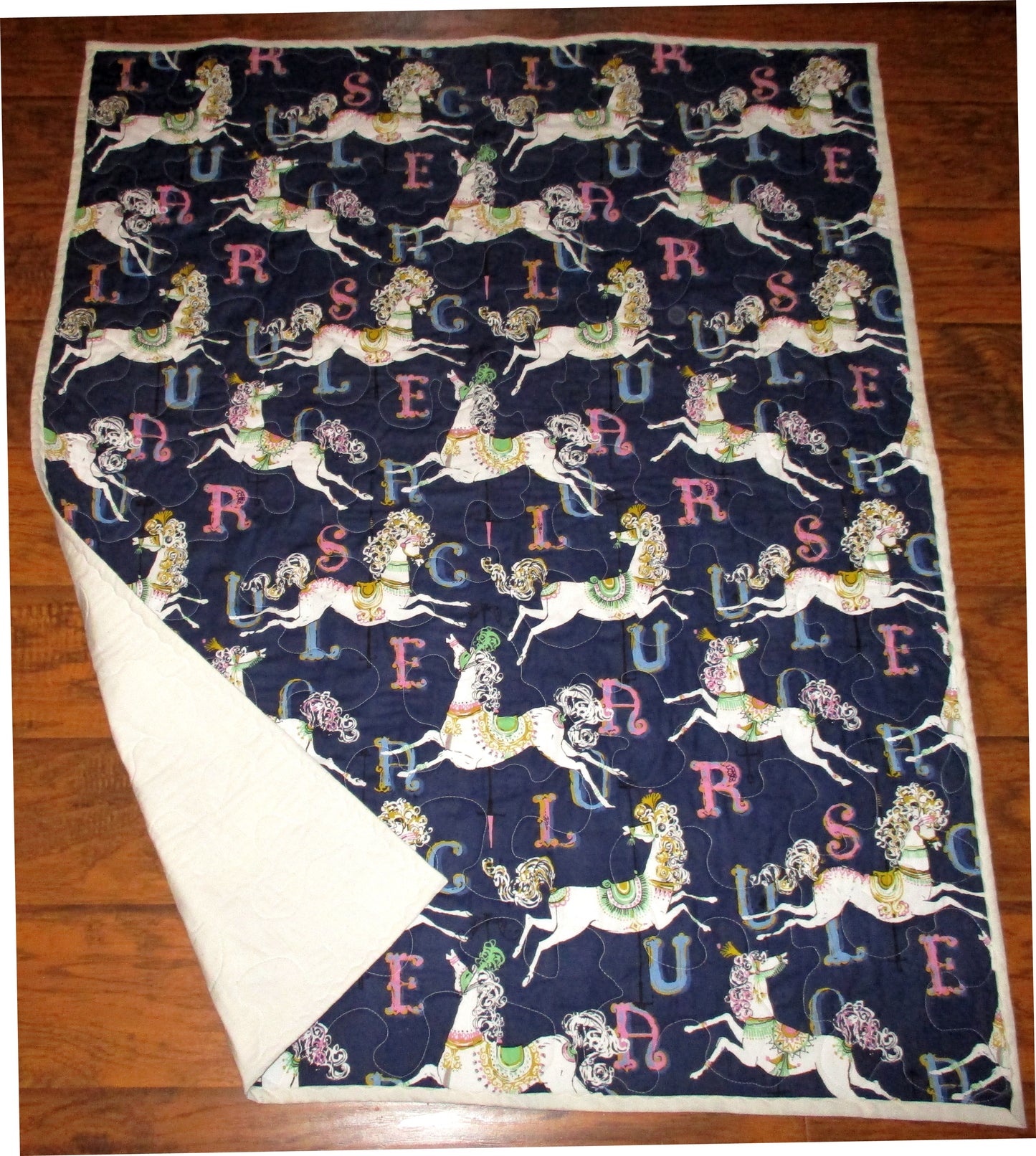 CAROUSEL WHITE HORSES Quilted Blanket