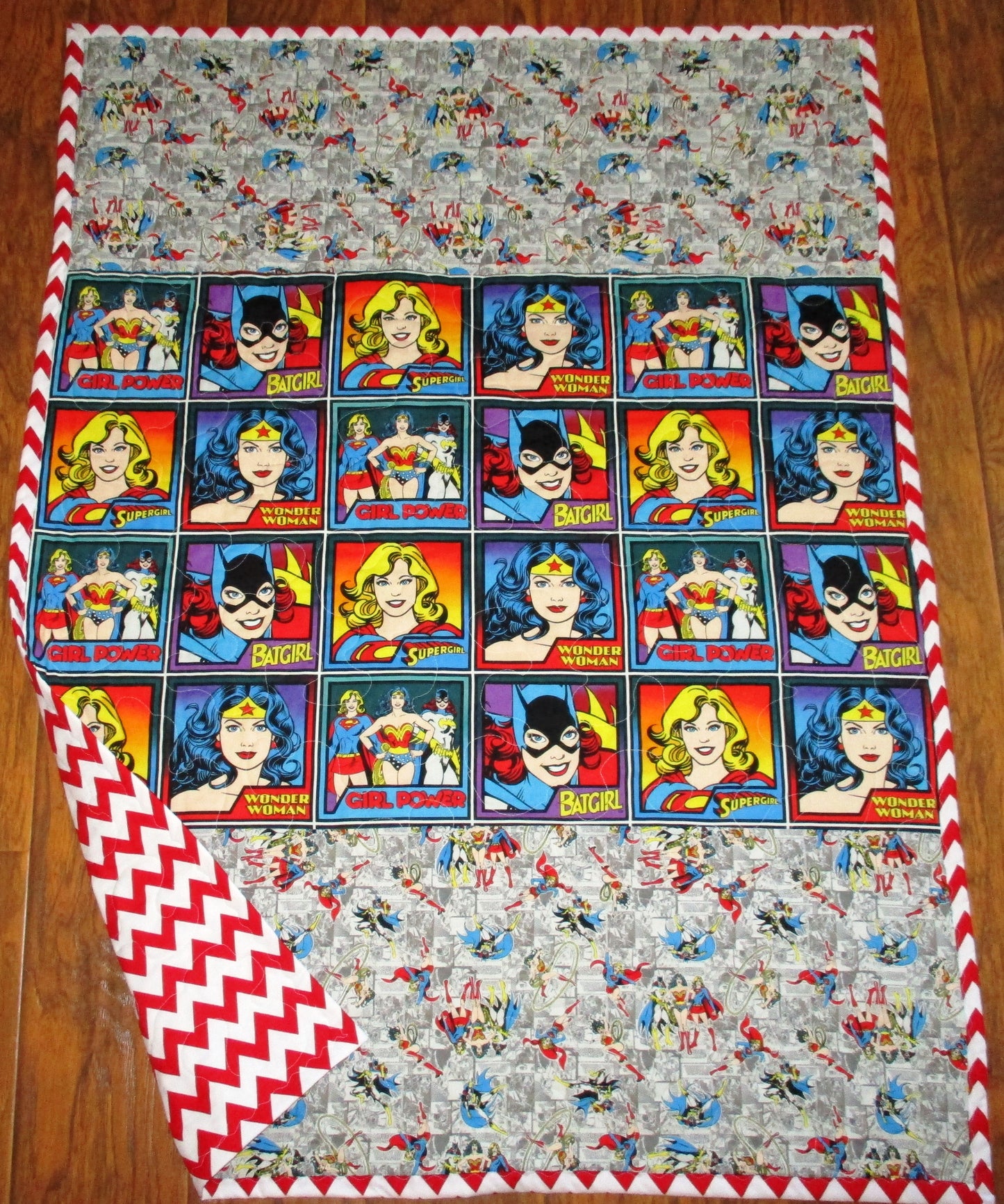 SUPERHEROES DC COMICS GIRL POWER Inspired Quilted Blanket, Batgirl, Super Girl, Wonder Woman