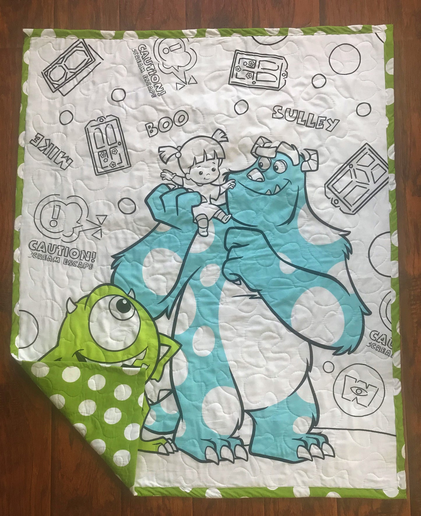 MONSTERS INC. MIKE SCULLY BOO CAUTION SCREAM ESCAPE Inspired Baby Child Quilted Blanket Baby Nursery Child Toddler Bedding