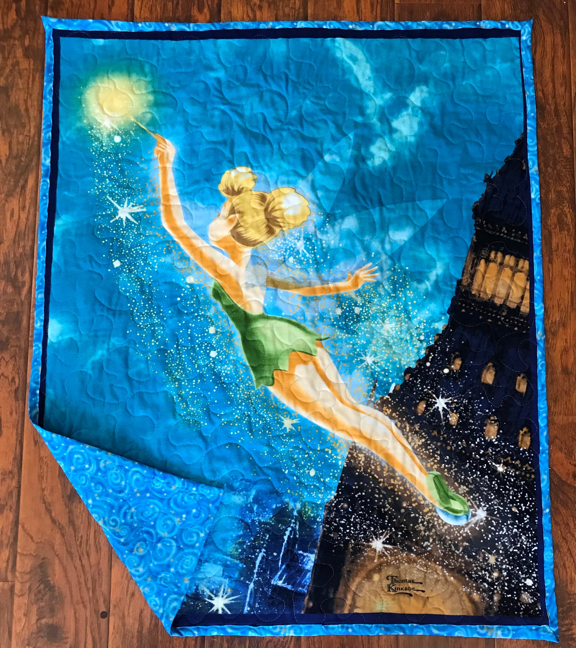 PETER PAN'S TINKER BELL "FLY TO NEVERLAND" Flannel Front Quilted Blanket 36"X44" nursery to adult lap blanket
