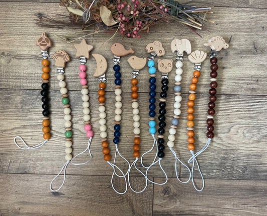 Wooden Beaded Pacifier Clips Teether Toy Leash