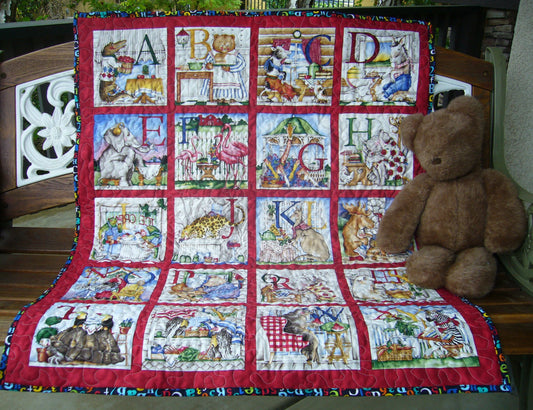 ABC Alphabet Animals Blocks Vintage Handmade Quilted Blanket
